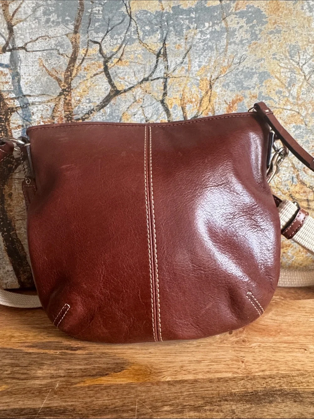 Brown Coach SoHo Swingpack Leather Crossbody Bag with Canvas Strap
